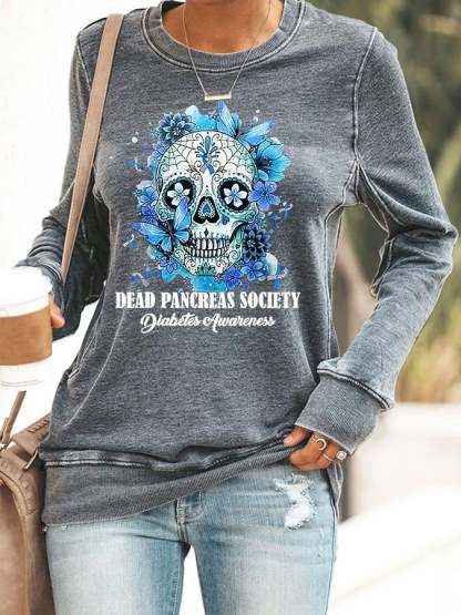Women's Dead Pancreas Society Diabetes Awareness Print Casual Sweatshirt