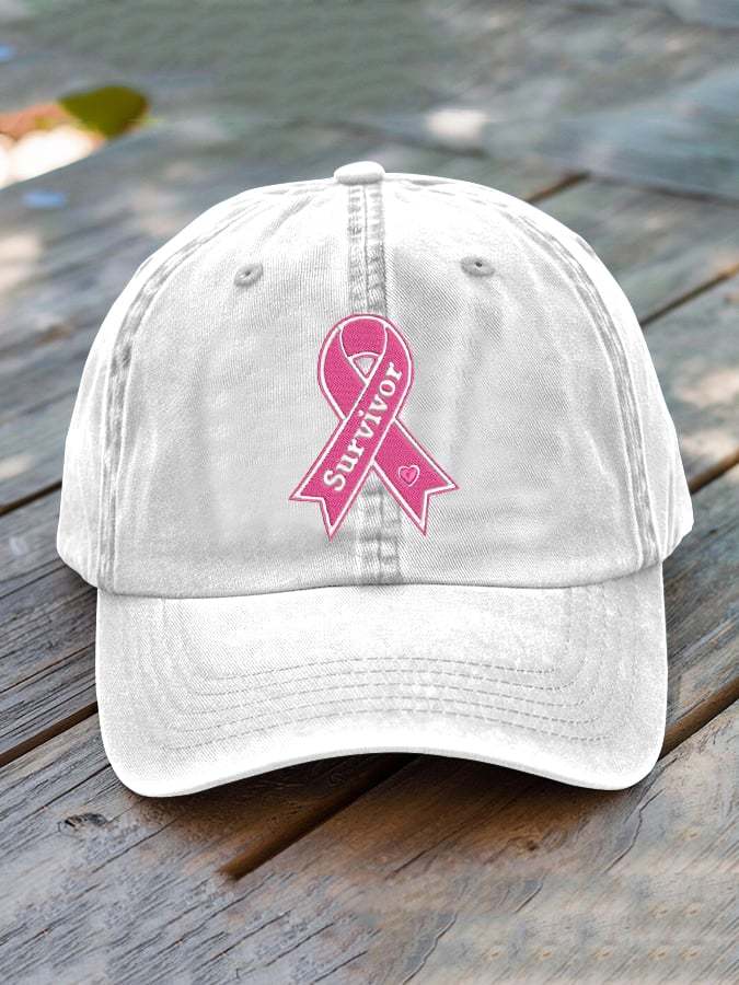 ❤️ Fight BC ❤️Unisex Distressed Washed Breast Cancer Print Hat
