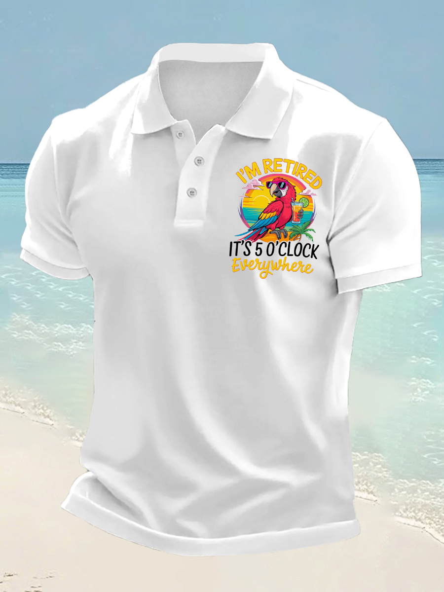 Men's I'm Retired It's 5 O'clock Somewhere Parrot Print Casual Top