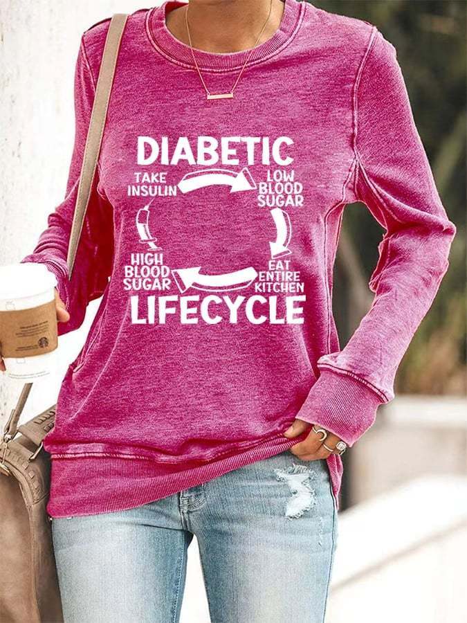 Women's Diabetic Life Cycle Diabetes Support Awareness Print Casual Sweatshirt