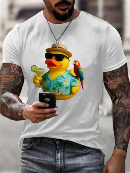 Men's Retro Vacation Parrot Margarita Memorial Duck Print T-Shirt