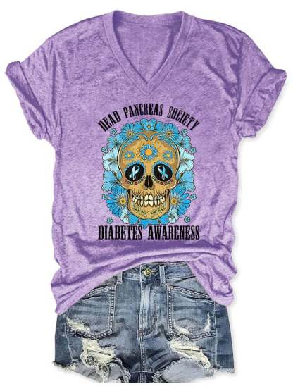 Women's Casual Diabetes Awareness Printed Short Sleeve T-Shirt