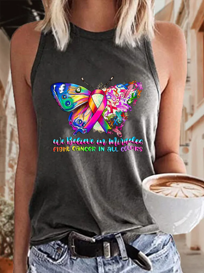Women's We believe in miracles fight Cancer in all colors Print Tank Top