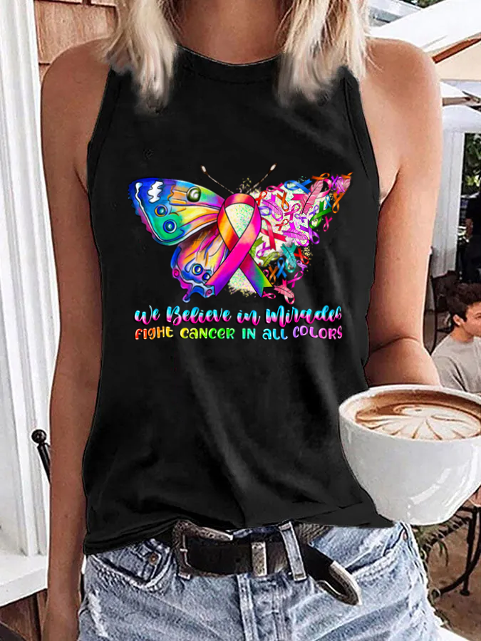 Women's We believe in miracles fight Cancer in all colors Print Tank Top