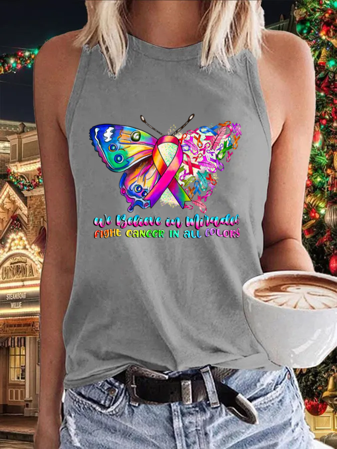 Women's We believe in miracles fight Cancer in all colors Print Tank Top