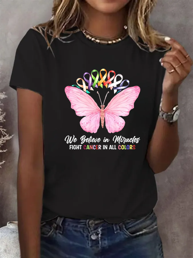 Women's “ We Believe in Miracles Fight In All Color Shirt ”Round Neck T-Shirt