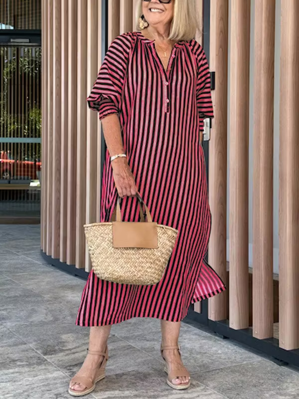 Striped Buttoned Vacation Casual Dress