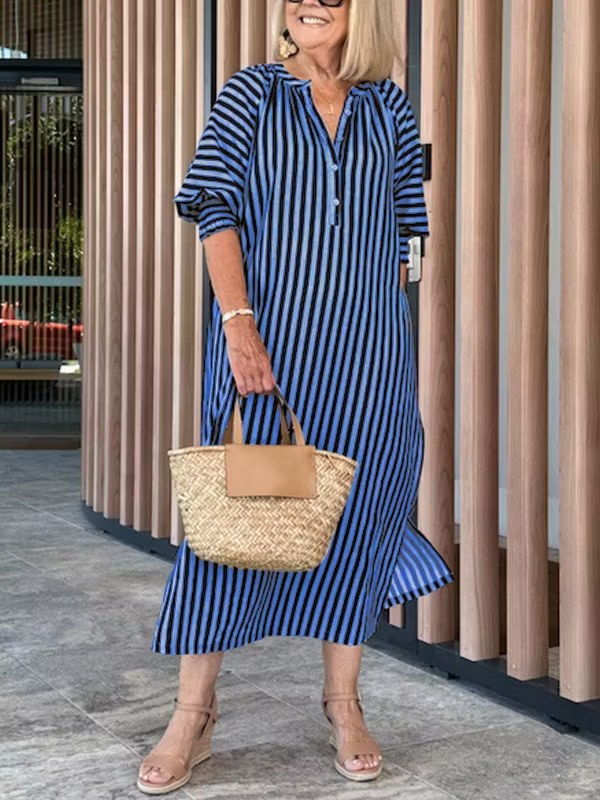 Striped Buttoned Vacation Casual Dress