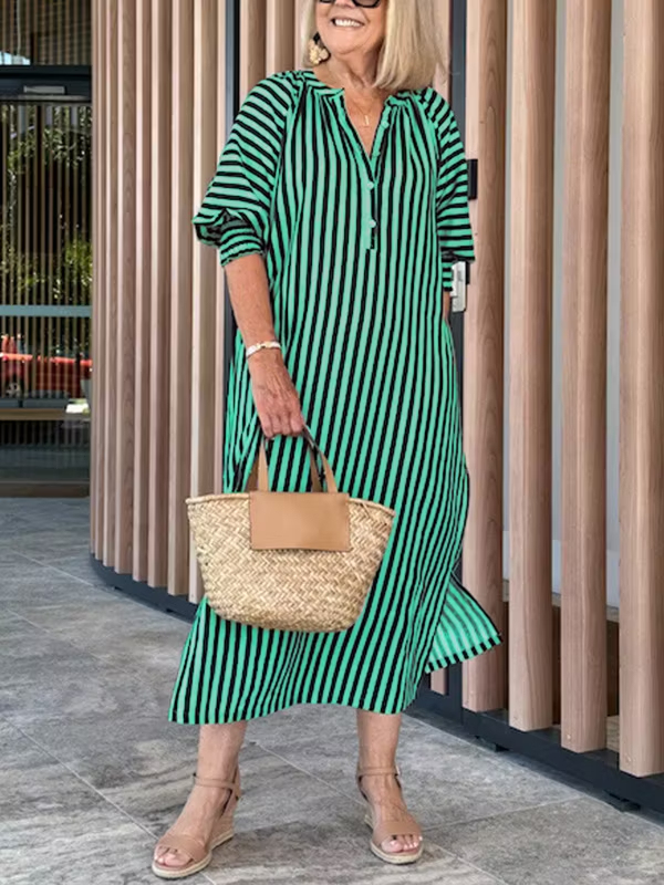 Striped Buttoned Vacation Casual Dress