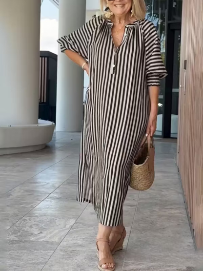 Striped Buttoned Vacation Casual Dress