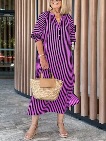 Striped Buttoned Vacation Casual Dress
