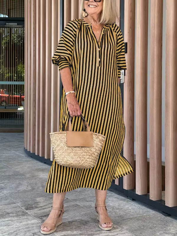 Striped Buttoned Vacation Casual Dress