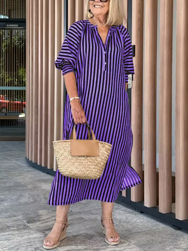 Striped Buttoned Vacation Casual Dress