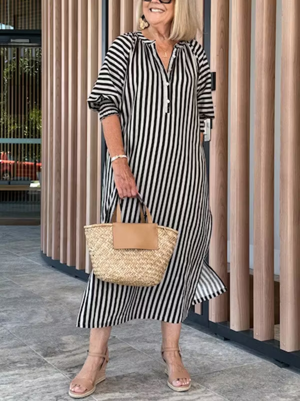 Striped Buttoned Vacation Casual Dress