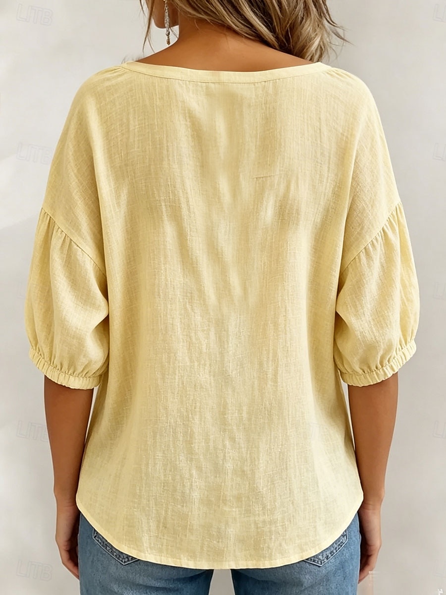 Comfortable Linen Square Collar Blouse For Women