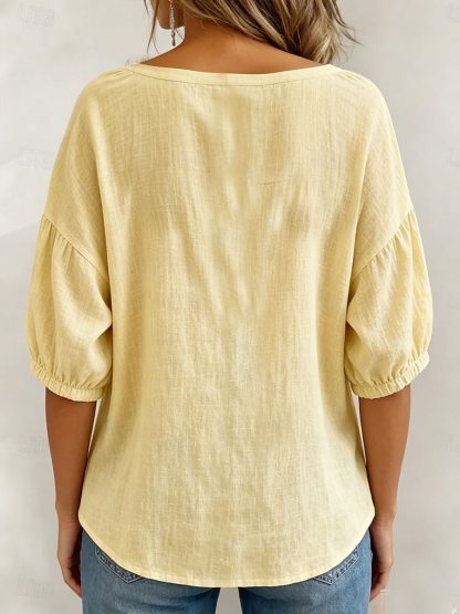 Comfortable Linen Square Collar Blouse For Women