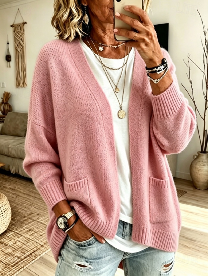 Women's Open Front Cardigan Sweater Long Sleeve Oversized Soft Knit Casual Outwear