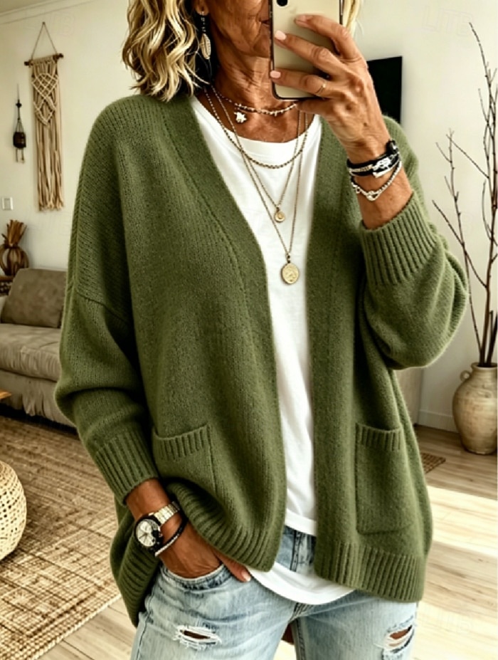 Women's Open Front Cardigan Sweater Long Sleeve Oversized Soft Knit Casual Outwear