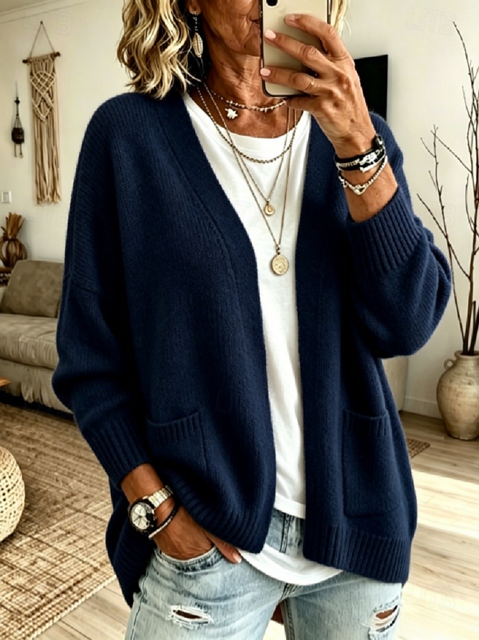 Women's Open Front Cardigan Sweater Long Sleeve Oversized Soft Knit Casual Outwear