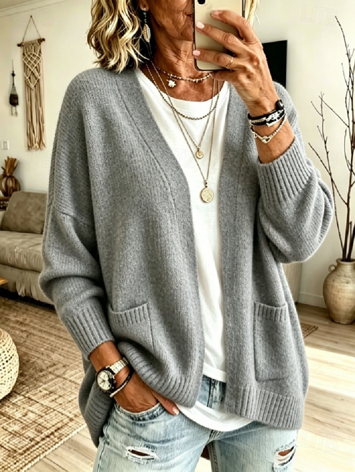 Women's Open Front Cardigan Sweater Long Sleeve Oversized Soft Knit Casual Outwear