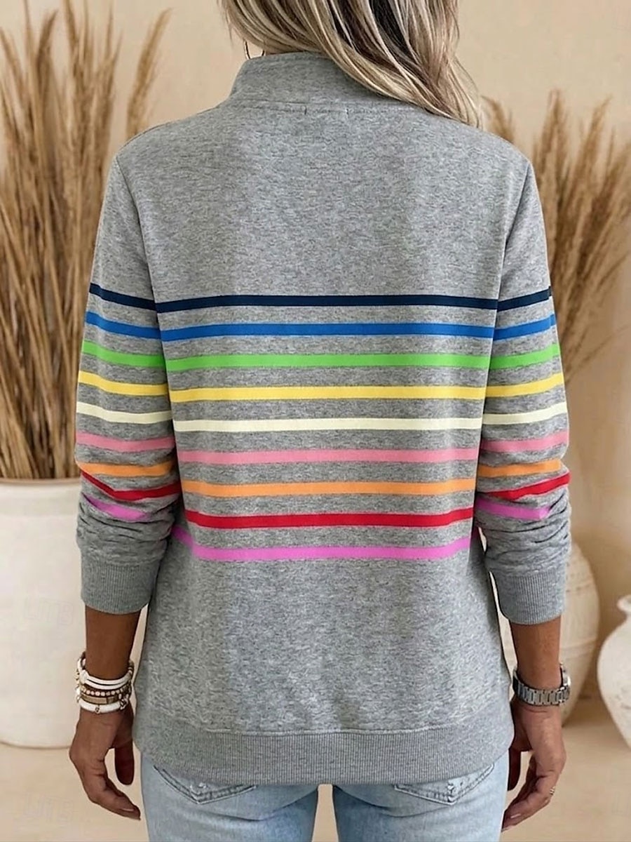 Women's Pullover Sweatshirt Patchwork Print Quarter Zip Plain Striped Elegant Sweatshirt