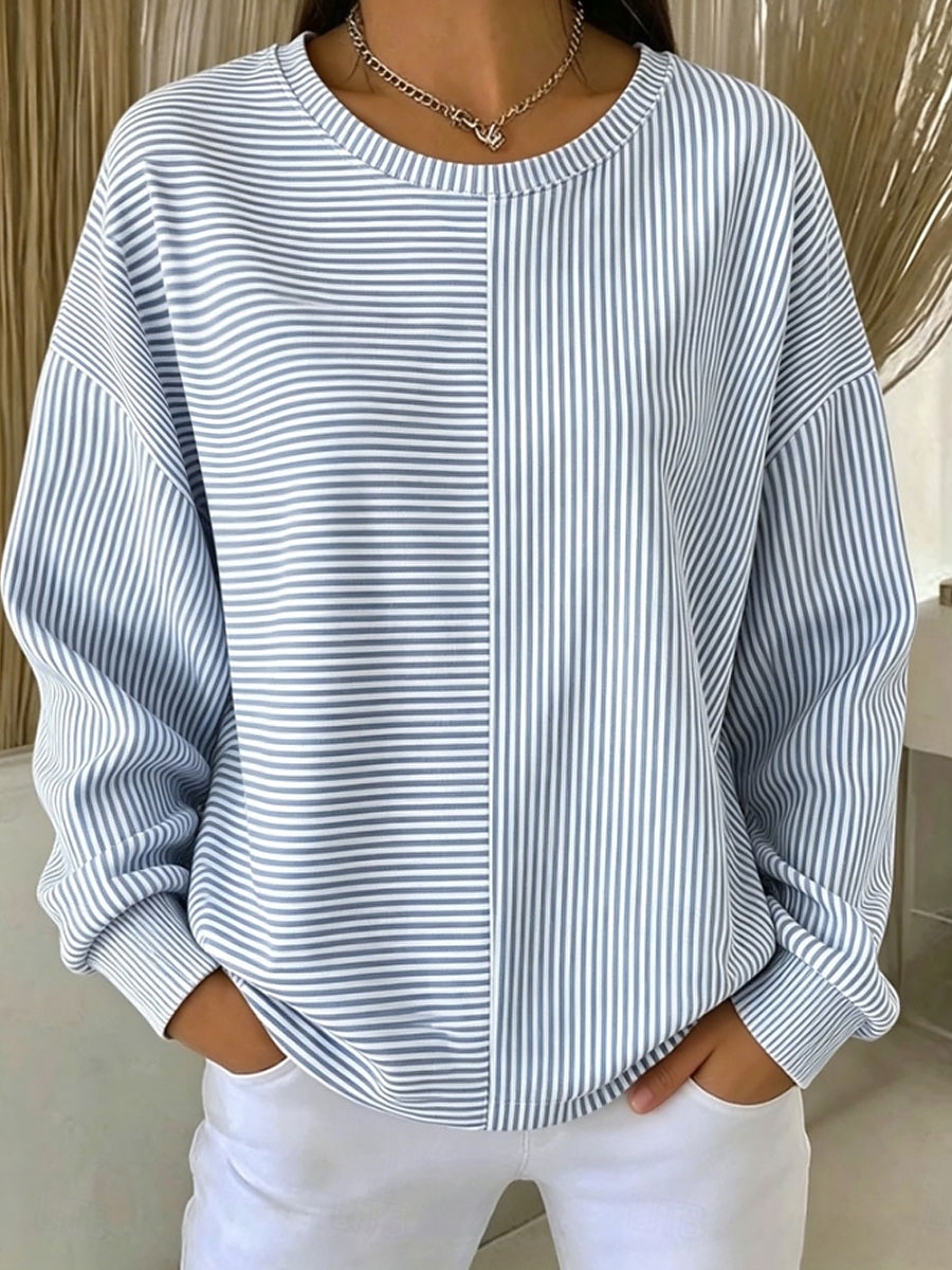 Women's Pullover Sweatshirt Print Graphic Striped Casual Long Sleeve Crew Neck Regular Tops