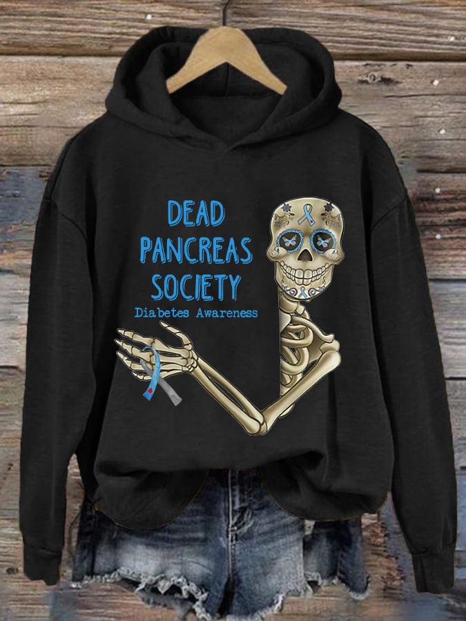Women'S Retro Dead Pancreas Society Diabetes Awareness Printed Hoodie