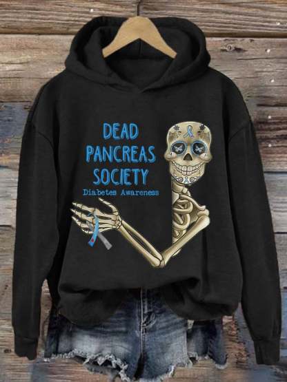 Women'S Retro Dead Pancreas Society Diabetes Awareness Printed Hoodie