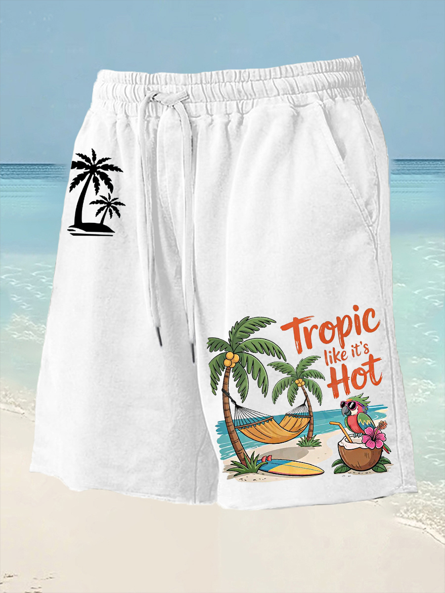 Men's Tropic Like It's Hot Beach Vacation Parrot Print Casual Shorts