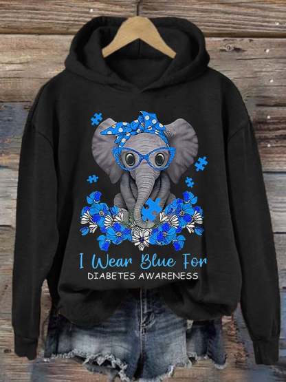 Women'S Retro I Wear Blue For Diabetes Awareness Printed Hoodie