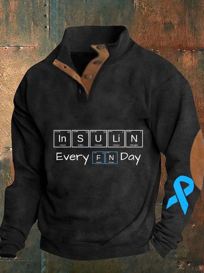 Men's Funny Diabetes Awareness Insulin Every Fn Day T1d Print Button Casual Long Sleeve Sweatshirt