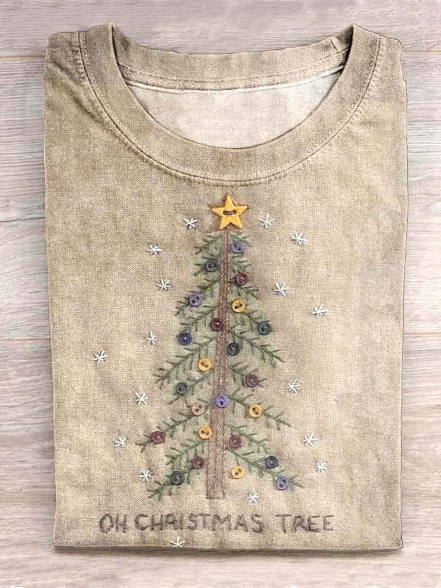Women'S ChristmasTree Pattern Neck-Neck T-Shirt