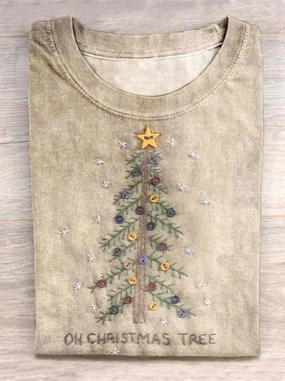 Women'S ChristmasTree Pattern Neck-Neck T-Shirt