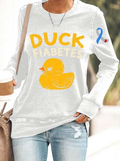 Women's Funny Diabetes Awareness I Duck Fiabetes I Cool Rubber Duck Print Long Sleeve Sweatshirt