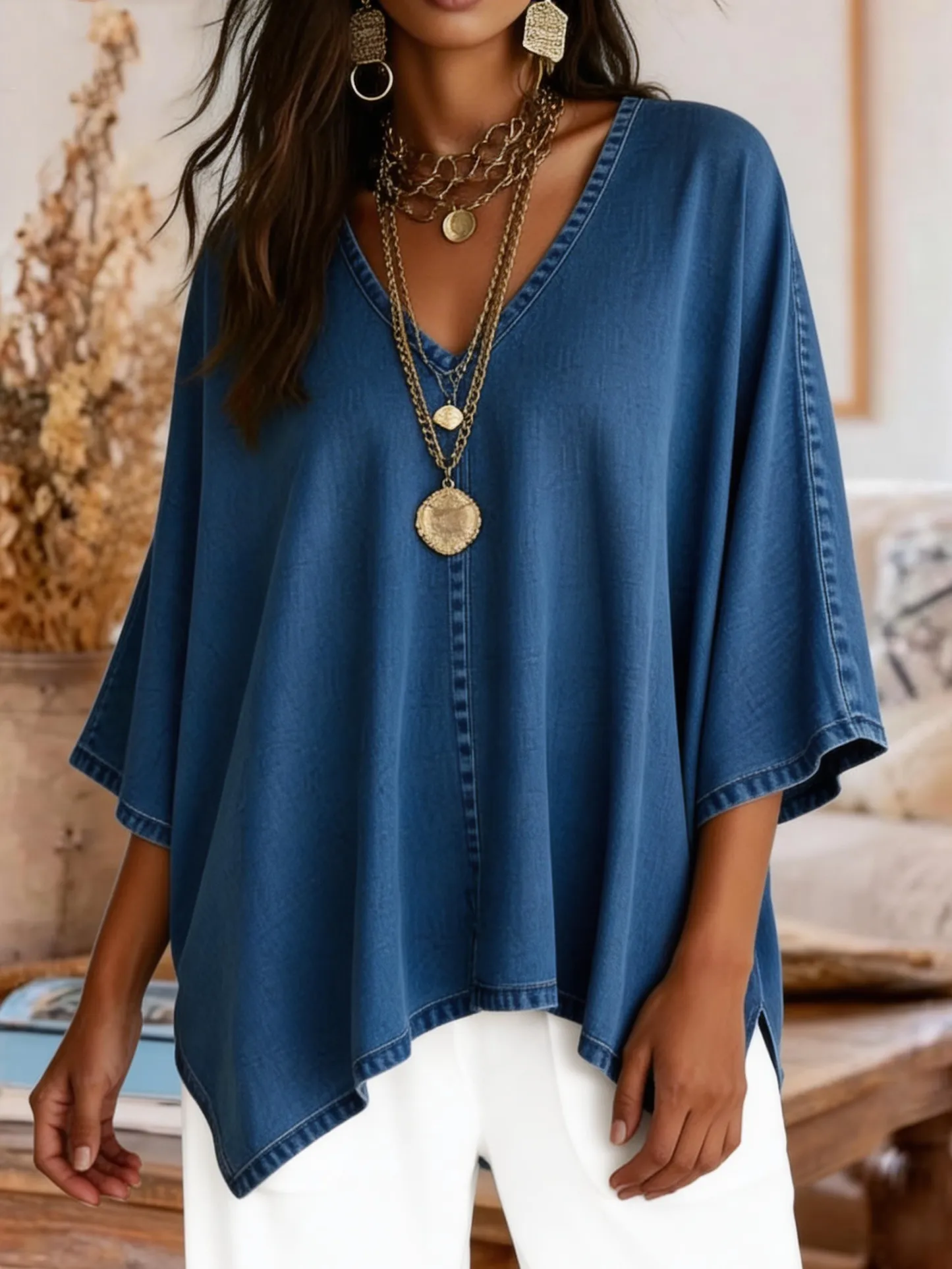 Women's Casual Washed Cotton Denim Top