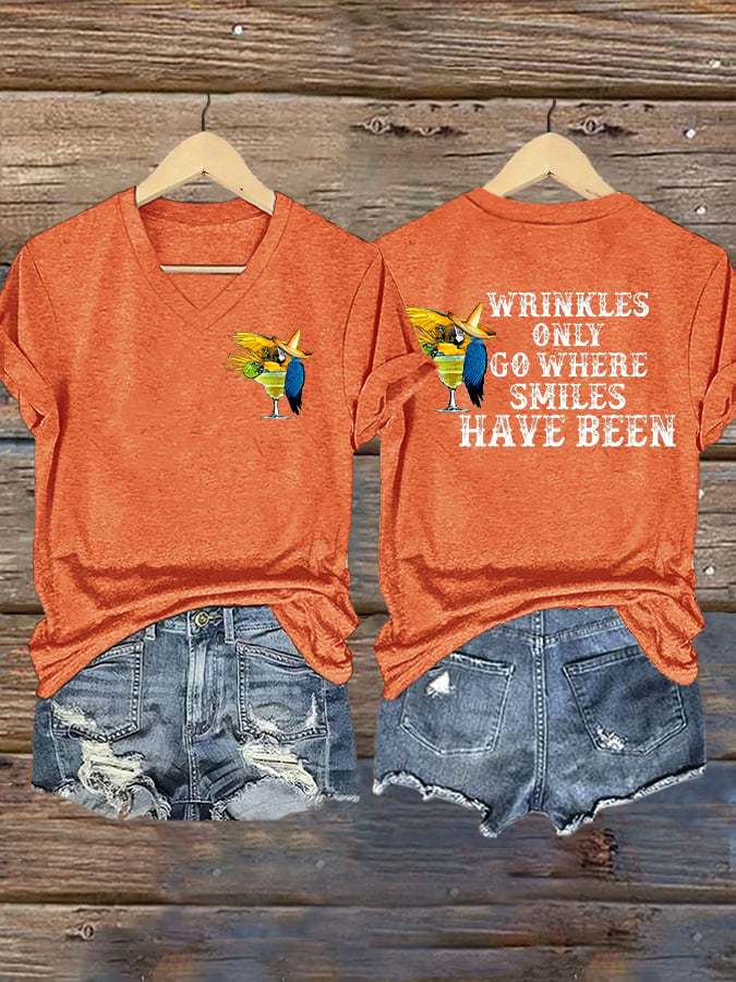 Women's Retro  Wrinkles Only Go Where Smiles Have Been Print T-Shirt