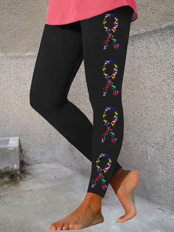 Women's All Cancer Awareness Ribbon Print Leggings