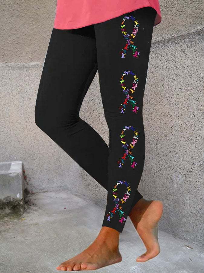 Women's All Cancer Awareness Ribbon Print Leggings