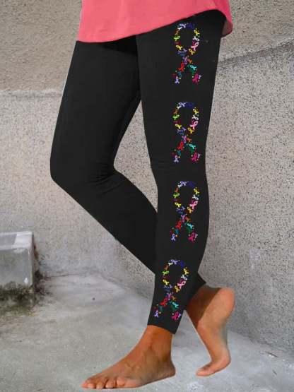 Women's All Cancer Awareness Ribbon Print Leggings