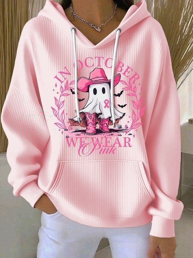 Women's Breast Cancer IN OCTOBER WE WEAR Pink Print Casual Hoodie