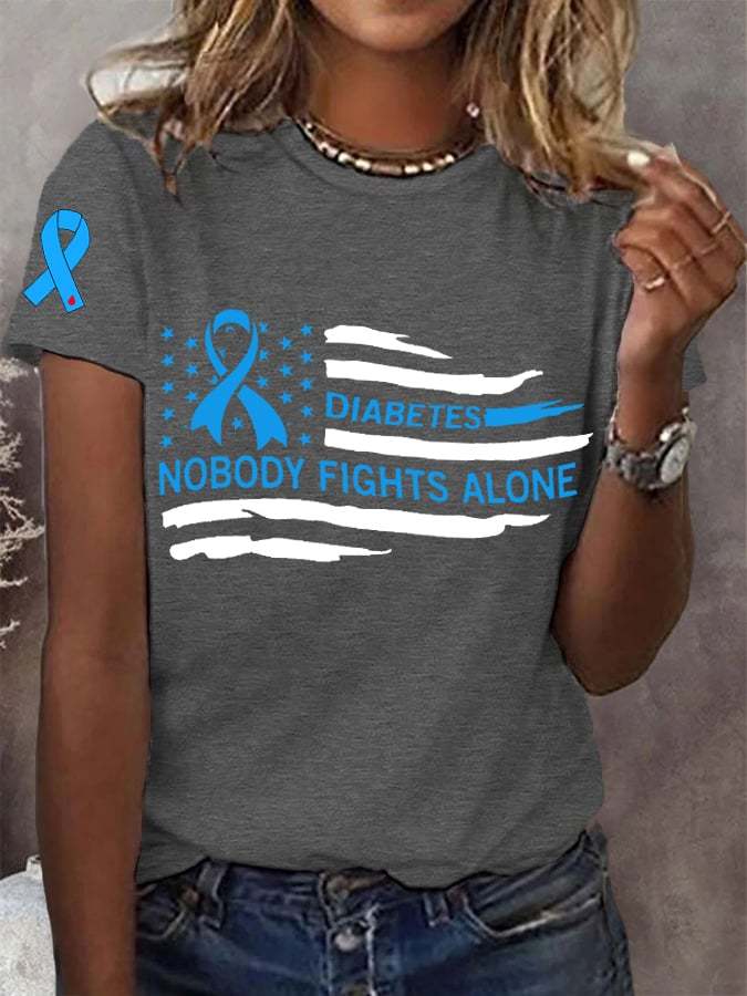 Women's Diabetes Nobody Fights Alone In November We Wear Blue American Flag Tee