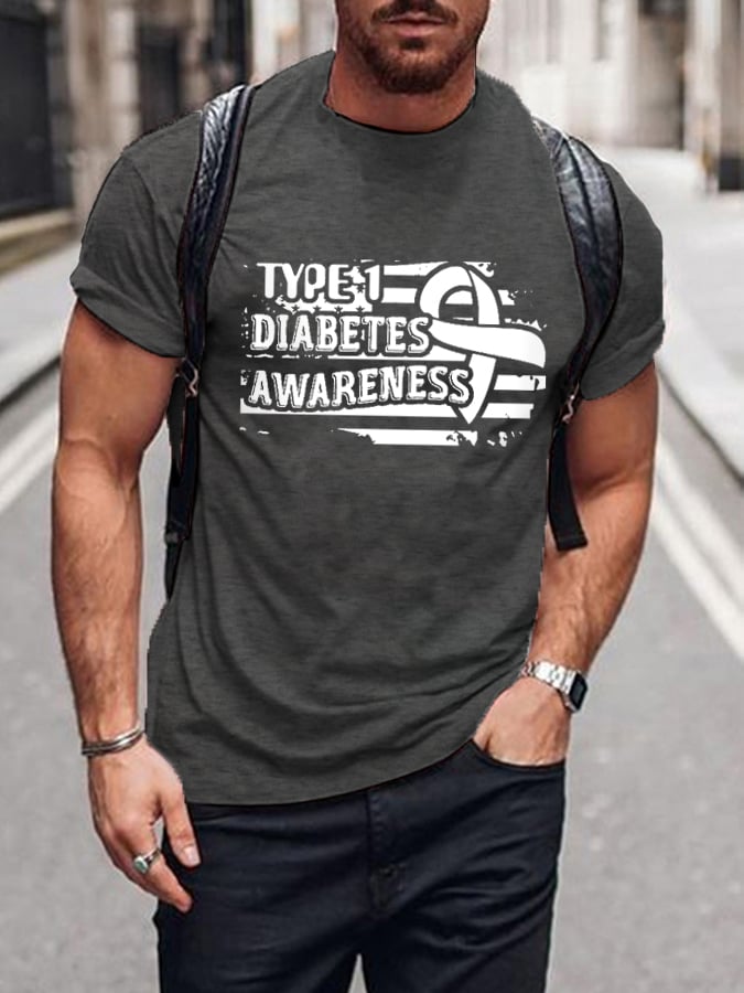 Men's Type-1 Diabetes Awareness Flag Print Casual Tee