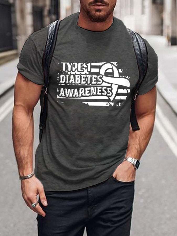 Men's Type-1 Diabetes Awareness Flag Print Casual Tee