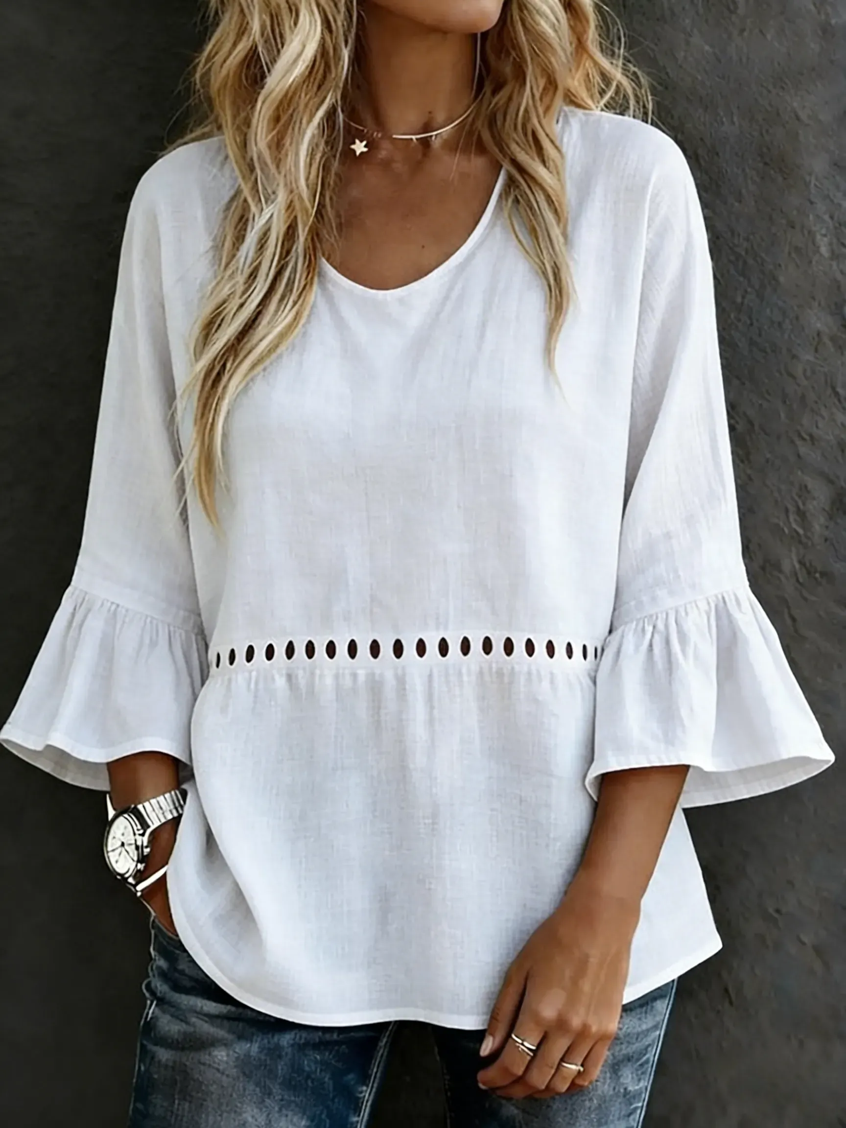 Women's Casual Solid Color Art Prints Cotton Shirt