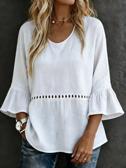 Women's Casual Solid Color Art Prints Cotton Shirt