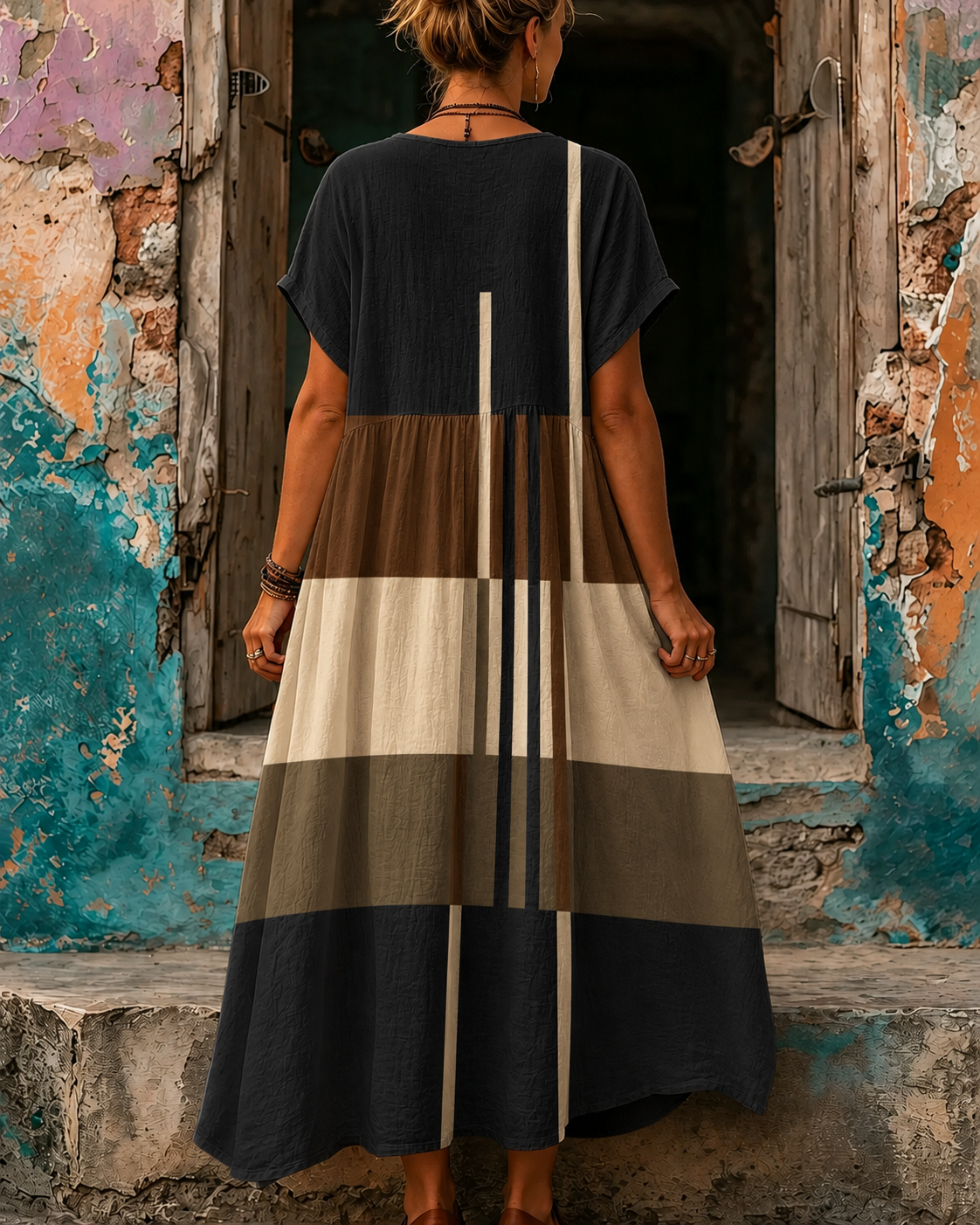 Casual Vacation Retro Geometric Print Maxi Dress