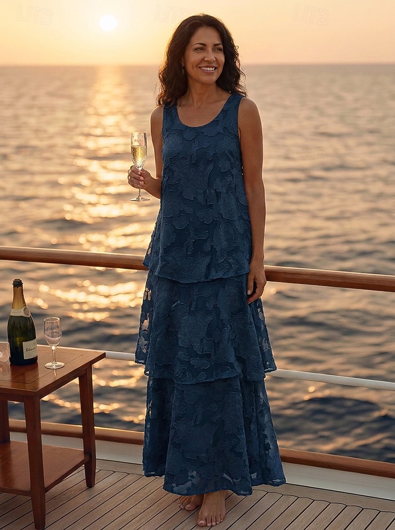 Two Piece Sheath Column Ankle Length Mother of the Bride Dress Sleeveless 3/4 Length Sleeve U Neck Scoop Neck Elegant Simple Floral Formal Wedding Guest Semi Formal Organza Jacquard with Ruffles Tier 2026 - $159.99 –P2