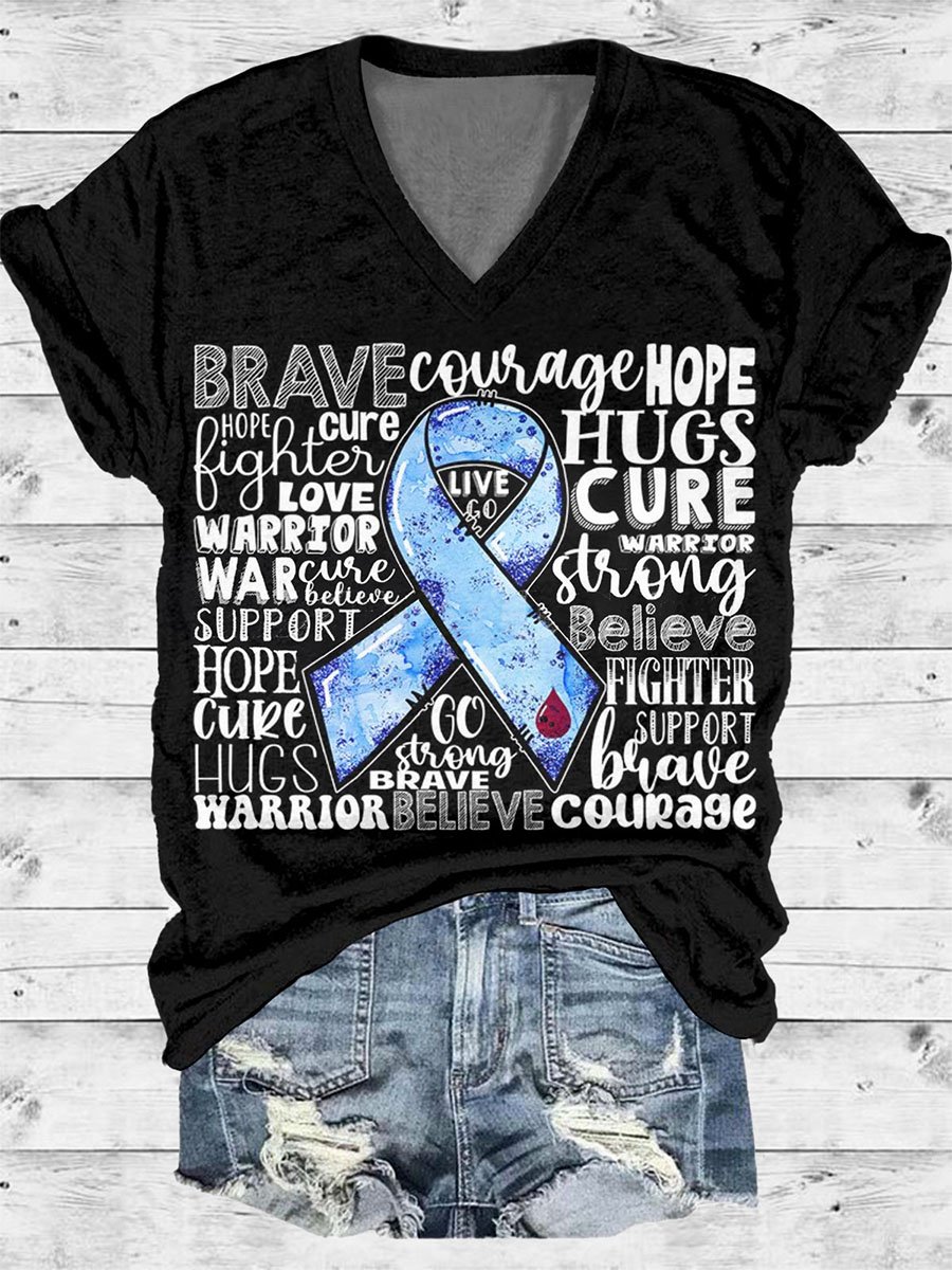 Women's Casual Diabetes Awareness Printed Short Sleeve T-Shirt