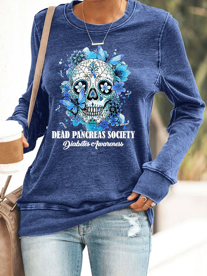 Women's Dead Pancreas Society Diabetes Awareness Print Casual Sweatshirt