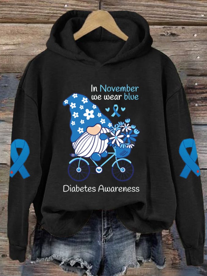 Women's In November We Wear Blue Diabetes Awareness Print Hoodie